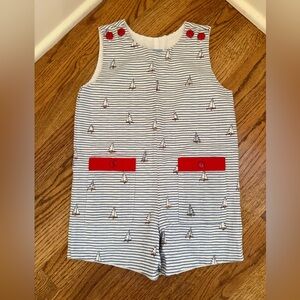 Bella Bliss Nautical Striped Romper with Red Buttons